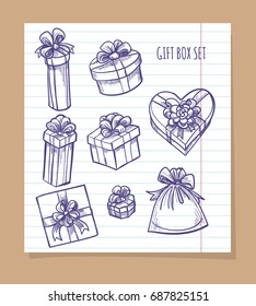Gift box set on line notebook page vector