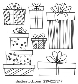 Gift box set outline vector, suitable for sticker, icon and graphic design elements