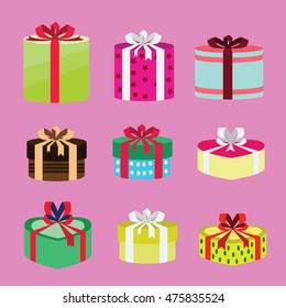 gift box set oval and heart form with different pattern. vector illustration 29