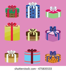 gift box set oval and heart form with different pattern. vector illustration 30