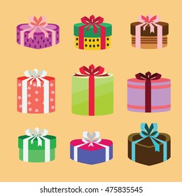 gift box set oval and heart form with different pattern. vector illustration 6