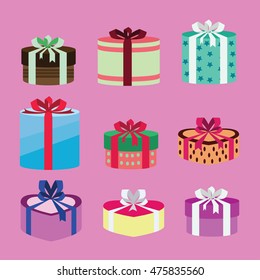 gift box set oval and heart form with different pattern. vector illustration 11