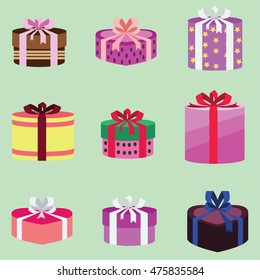 gift box set oval and heart form with different pattern. vector illustration 38
