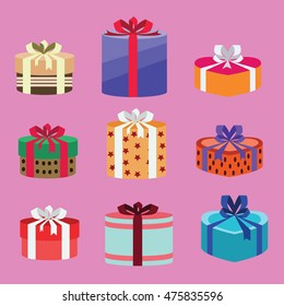 gift box set oval and heart form with different pattern. vector illustration 13