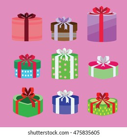 gift box set oval and heart form with different pattern. vector illustration 25