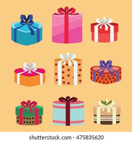 gift box set oval and heart form with different pattern. vector illustration 1