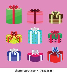 gift box set oval and heart form with different pattern. vector illustration 9