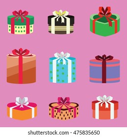 gift box set oval and heart form with different pattern. vector illustration 31