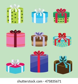 gift box set oval and heart form with different pattern. vector illustration 37