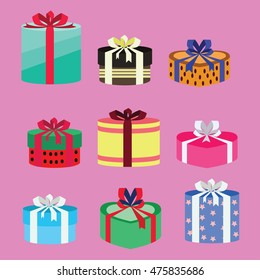 gift box set oval and heart form with different pattern. vector illustration 10