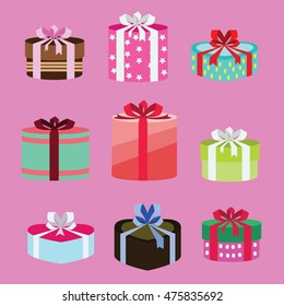 gift box set oval and heart form with different pattern. vector illustration 17