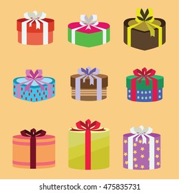 gift box set oval and heart form with different pattern. vector illustration 4