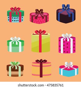 gift box set oval and heart form with different pattern. vector illustration 7