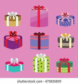gift box set oval and heart form with different pattern. vector illustration 15