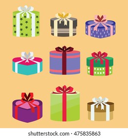 gift box set oval and heart form with different pattern. vector illustration 3