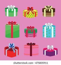 gift box set oval and heart form with different pattern. vector illustration 22