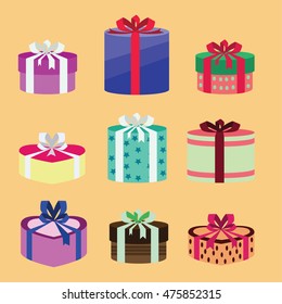 gift box set oval and heart form with different pattern. vector illustration 79
