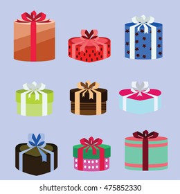 gift box set oval and heart form with different pattern. vector illustration 46