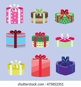 gift box set oval and heart form with different pattern. vector illustration 69
