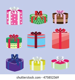 gift box set oval and heart form with different pattern. vector illustration 56