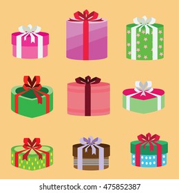 gift box set oval and heart form with different pattern. vector illustration 80