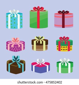 gift box set oval and heart form with different pattern. vector illustration 60