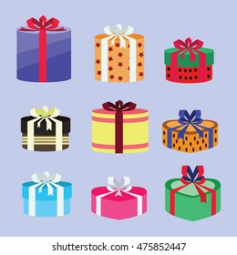 gift box set oval and heart form with different pattern. vector illustration 65