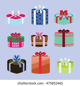 gift box set oval and heart form with different pattern. vector illustration 72