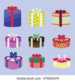 gift box set oval and heart form with different pattern. vector illustration 66
