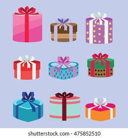 gift box set oval and heart form with different pattern. vector illustration 42