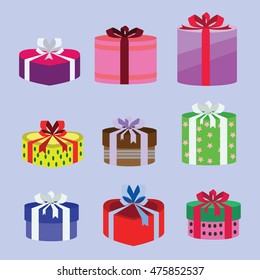 gift box set oval and heart form with different pattern. vector illustration 51