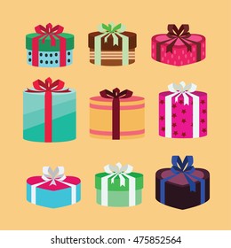gift box set oval and heart form with different pattern. vector illustration 75