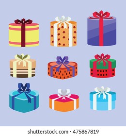 gift box set oval and heart form with different pattern. vector illustration 103