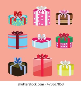 gift box set oval and heart form with different pattern. vector illustration 83