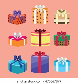 gift box set oval and heart form with different pattern. vector illustration 91