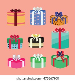 gift box set oval and heart form with different pattern. vector illustration 101