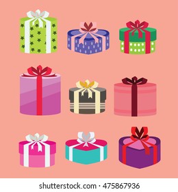 gift box set oval and heart form with different pattern. vector illustration 93