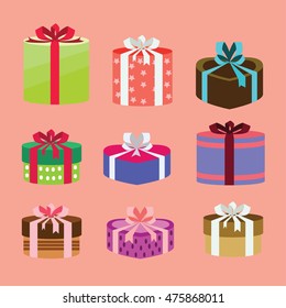 gift box set oval and heart form with different pattern. vector illustration 97