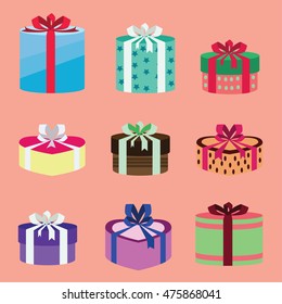 gift box set oval and heart form with different pattern. vector illustration 89