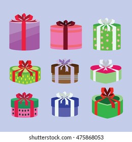 gift box set oval and heart form with different pattern. vector illustration 102