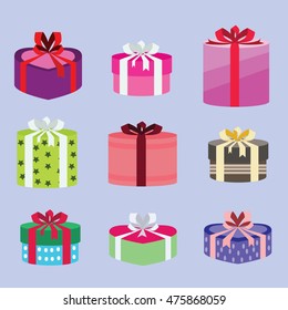 gift box set oval and heart form with different pattern. vector illustration 106