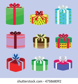 gift box set oval and heart form with different pattern. vector illustration 112