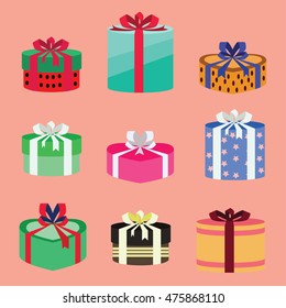 gift box set oval and heart form with different pattern. vector illustration 88