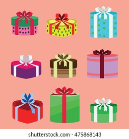 gift box set oval and heart form with different pattern. vector illustration 87