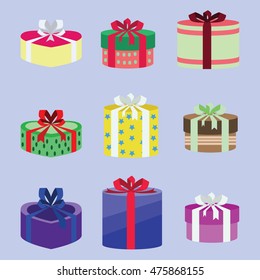 gift box set oval and heart form with different pattern. vector illustration 105