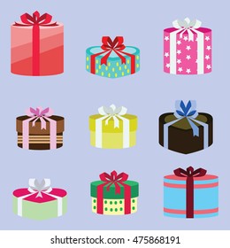 gift box set oval and heart form with different pattern. vector illustration 108