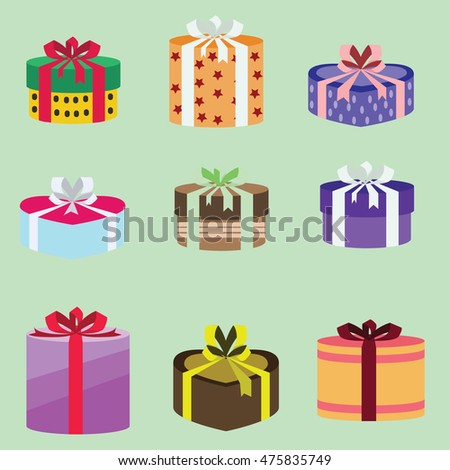 gift box set oval and heart form with different pattern. vector illustration 35