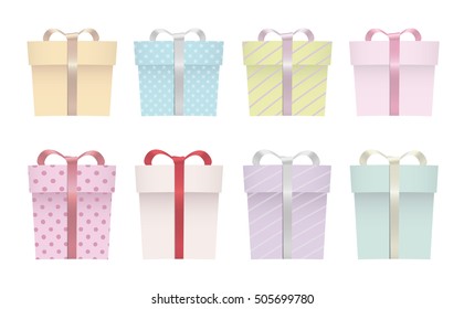 Gift box set. Pastel colors. For Christmas, birthdays and presents. Isolated vector design.