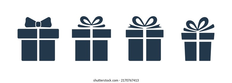 Gift box set. Presents black shape collection. Vector isolated on white.