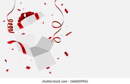 gift box set with red bow and ribbon isolated on white background.